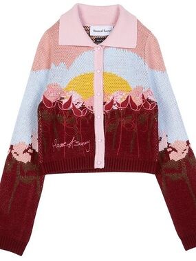 House of Sunny Pink & Burgundy Floral Knit Cardigan